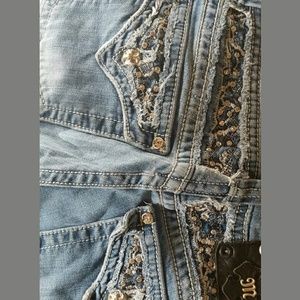 Miss me denim n lace 29x31 crystal flap pocket